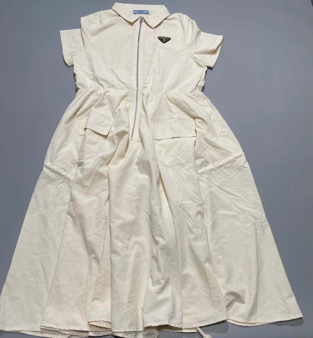 Prada Off-White Poplin Zip-Front Midi Dress